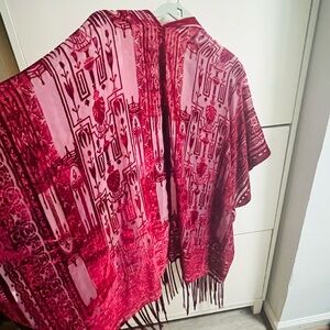 Lovestitch Burgundy Patterned Fringe cape with arm openings